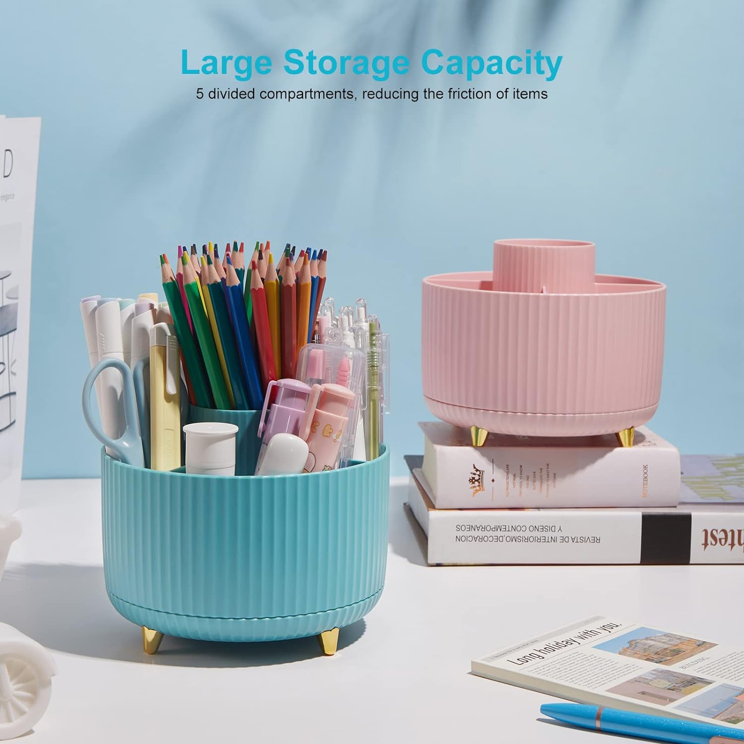 Desk Pencil Pen Holder, Rotating Desk Pen Organizers for Desk, Desktop Storage, Stationery Supplies for Office, School, Home -5 Slots Desk Pencil Pen Holder, Rotating Desk Pen Organizers for Desk, Desktop Storage, Stationery Supplies for Office, School, Home -5 Slots